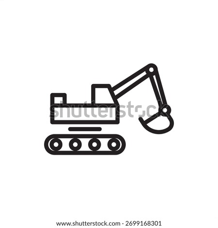 Excavator icon symbolizing heavy construction and earthmoving equipment, representing modern mining and civil engineering, specialized industrial operations, and resource extraction.