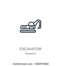 Excavator icon. Thin linear excavator outline icon isolated on white background from industry collection. Line vector sign, symbol for web and mobile