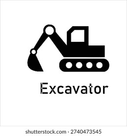 Excavator Icon Vector Illustration – Heavy Construction Equipment Silhouette