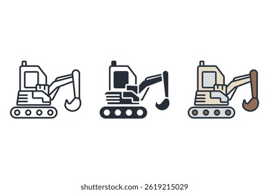 excavator icons isolated on White Background. Flat style design