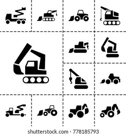 Excavator icons. set of 13 editable filled excavator icons such as excavator