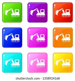 Excavator icons set 9 color collection isolated on white for any design