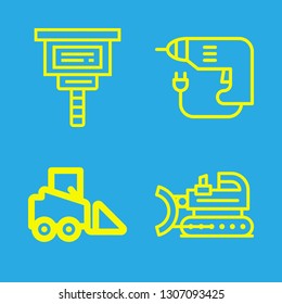 excavator icons set with bulldozer and driller vector set