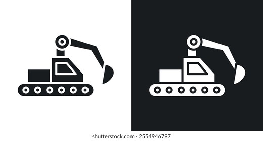 Excavator icons in solid black and white colors