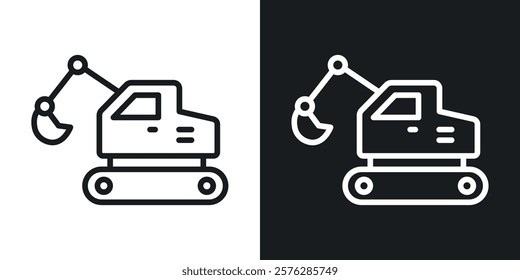 Excavator icons in thin black and white stroke liner style