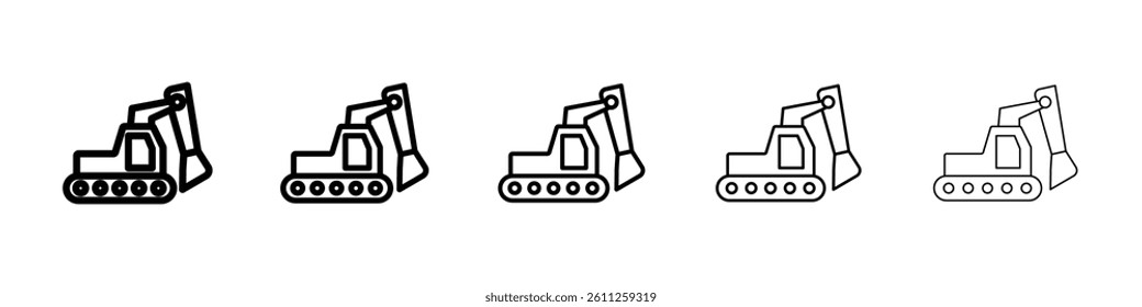 Excavator icons vector set in different stroke line style