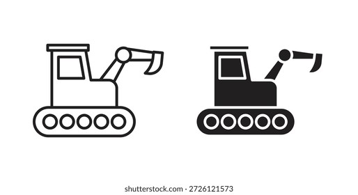Símbolo de Vector de iconos de excavadora con trazo editable y versiones planas