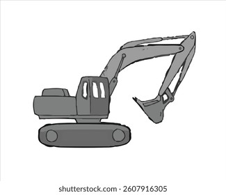 Excavator Illustration, Construction Vehicle Graphic, Heavy Equipment Vector, Isolated Machine Design, Construction and Industrial Use