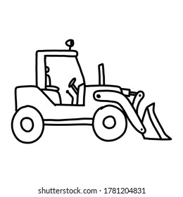 Excavator illustration and dozer hand drawn for coloring and line art. Kids 
heavy equipment coloring for education.