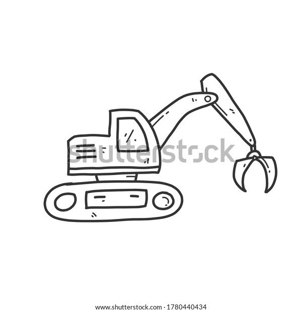Excavator\
illustration and dozer hand drawn for coloring and line art. Kids\
heavy equipment coloring for\
education.