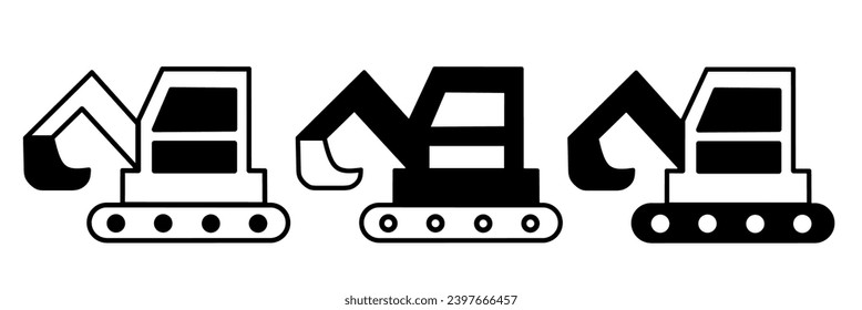Excavator illustration. Excavator icon vector set. Design for business. Stock vector.