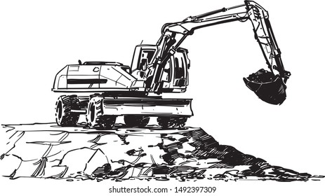 Excavator illustration isolated on white background