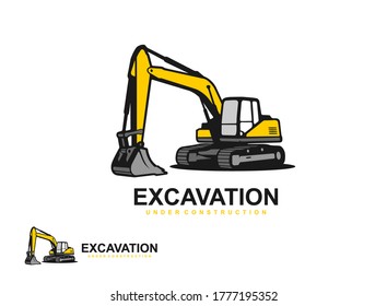 Excavator illustration and tractor hand drawn  for coloring and line art. Kids heavy equipment coloring for education.