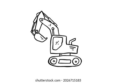 Excavator illustration and tractor hand drawn for coloring and line art. Kids heavy equipment coloring for education.