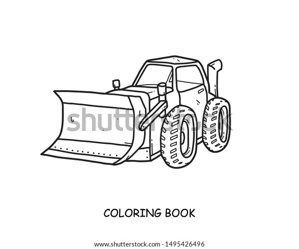 Excavator\
illustration and tractor hand drawn  for coloring and line art.\
Kids heavy equipment coloring for\
education.