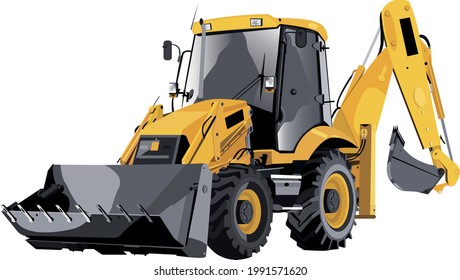 excavator ilustration full color vector