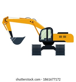 Excavator industrial machinery icon isolated on white background. Vector illustration. Digger, Shovel, mining machine.
