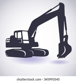 Excavator isolated. Vector icon. Sketch in black lines