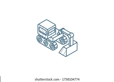 Excavator Isometric Icon. 3d Vector Illustration. Isolated Line Art Technical Drawing. Editable Stroke