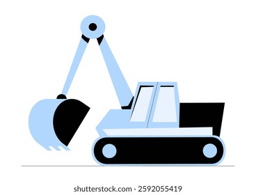 Excavator With Large Bucket in Flat Vector Illustration Symbolizing Heavy Machinery, Construction Equipment, and Industrial Work, Isolated on White Background