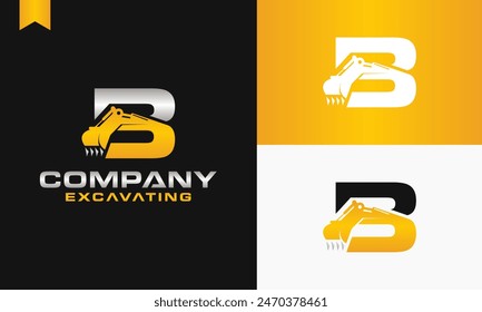 excavator letter B logo design excavating vector template illustration