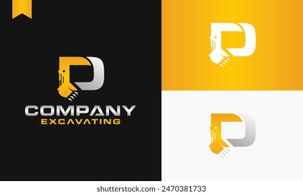 excavator letter D logo design excavating vector template illustration