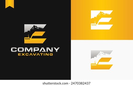 Letra de excavadora E logo diseño excavación de Plantilla de Vector ilustración