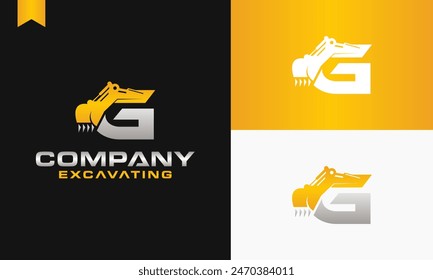 excavator letter G logo design excavating vector template illustration