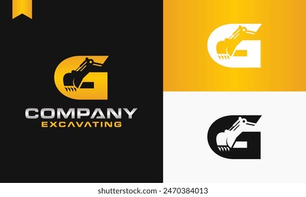 excavator letter G logo design excavating vector template illustration