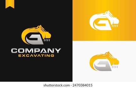 excavator letter G logo design excavating vector template illustration