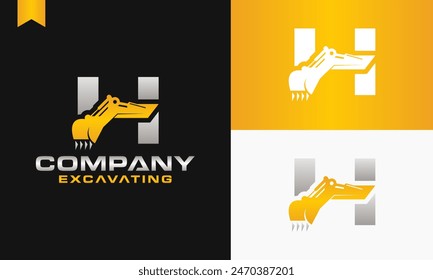excavator letter H logo design excavating vector template illustration