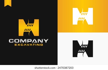 excavator letter H logo design excavating vector template illustration