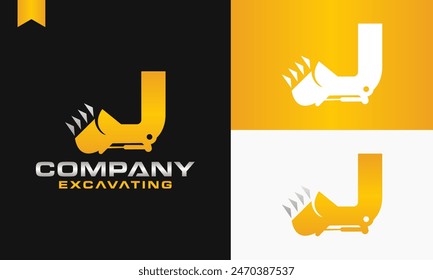 excavator letter J logo design excavating vector template illustration