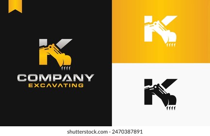 excavator letter K logo design excavating vector template illustration