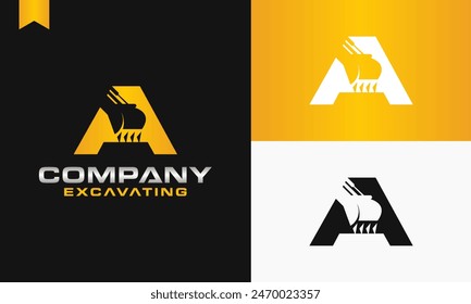 excavator letter A logo design excavating vector template illustration