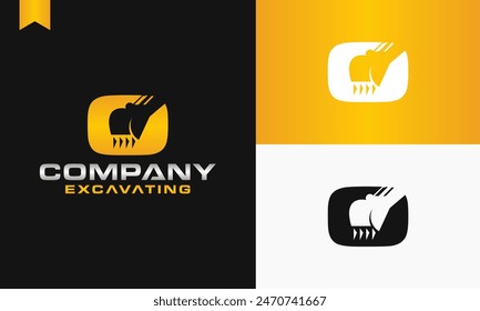 excavator letter O logo design excavating vector template illustration