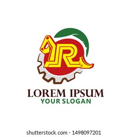 Excavator with letter R initial Logo 