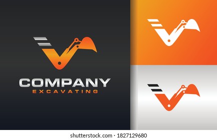 the excavator letter V logo