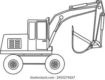 Excavator line art for coloring book page