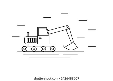 Excavator Line Art. Technology and street works concept vector