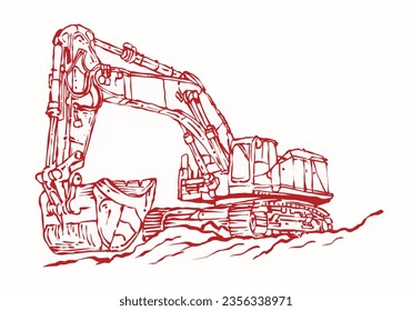 Excavator Line Art Vector EPS 10