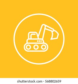 excavator line icon in circle, vector illustration