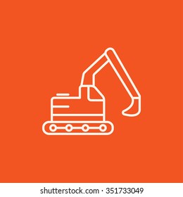 Icono de línea de excavadora para web, móvil e infografía. Icono blanco vector aislado en fondo rojo.