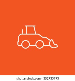 Excavator line icon for web, mobile and infographics. Vector white icon isolated on red background.