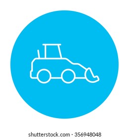 Excavator line icon for web, mobile and infographics. Vector white icon on the light blue circle isolated on white background.