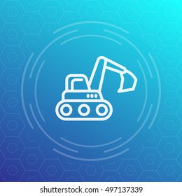 excavator linear icon, vector illustration