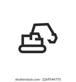 Excavator, linear style icon. Editable stroke width