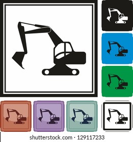 Excavator, loader, auto, car, icon, vector