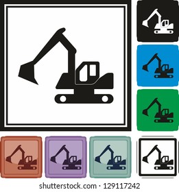 Excavator, loader, auto, car, icon, vector