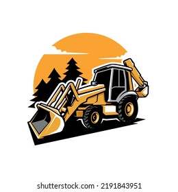 excavator loader - heavy construction machine illustration logo vector